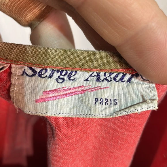 Serge Azar 6 VINTAGE taupe red short sleeve 💯cotton mini dress guc pockets - Picture 7 of 9